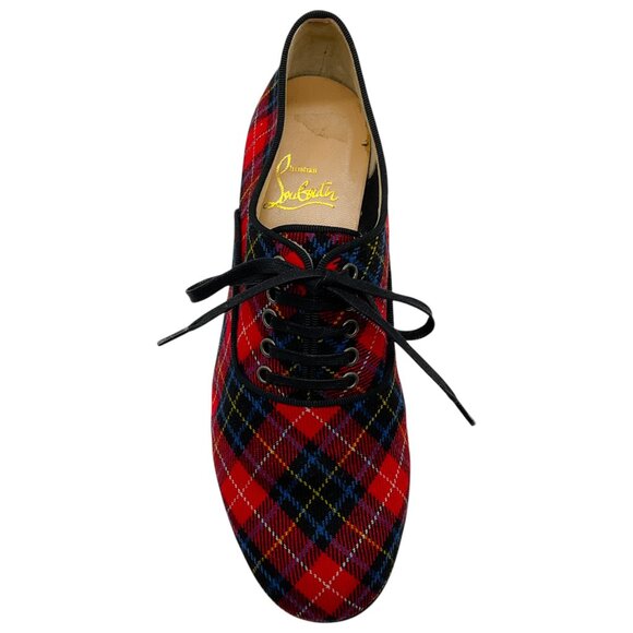 Christian Louboutin Red Tartan Fred Oxfords - Picture 4 of 6